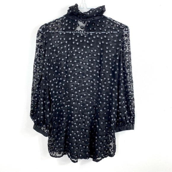 Ax Armani Exchange Ruffle Collar Polka Dots Sheer Blouse In Black - Picture 3 of 7